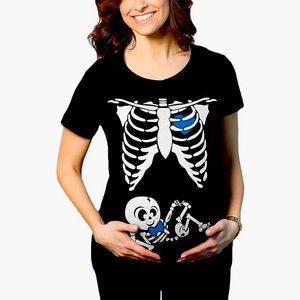 Maternity baby boy skeleton Halloween t-shirt size small black